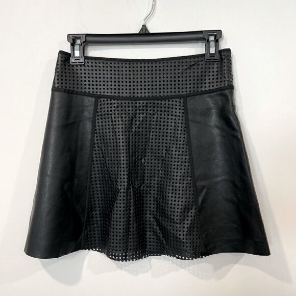 Club Monaco Black Perforated Eco Leather Fit & Flare Mini skirt - Picture 1 of 7